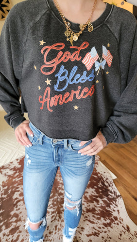 God Bless USA - LAID BACK CROP SWEATSHIRT